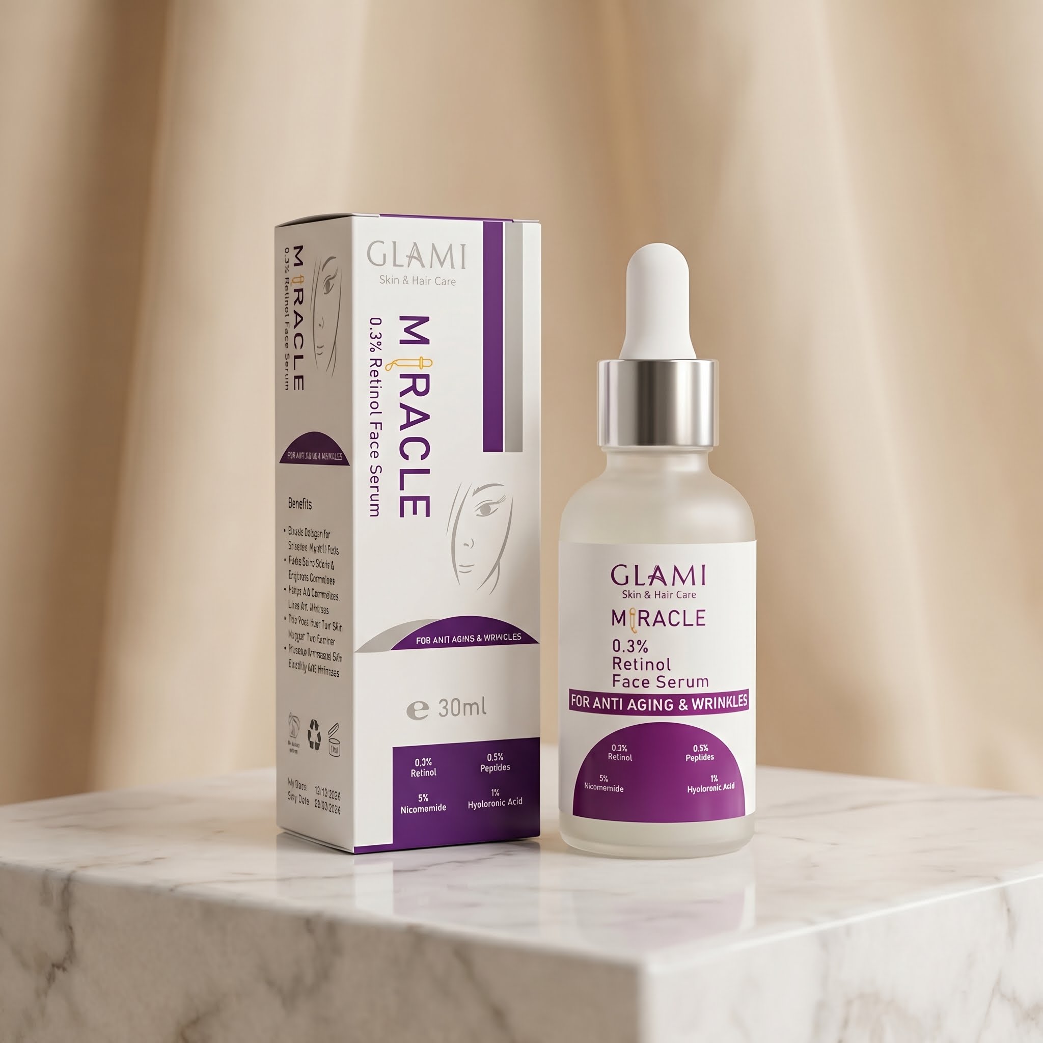 GLAMI Miracle Serum 30ml – Retinol 3% Anti-Aging &amp; Skin Renewal Formula