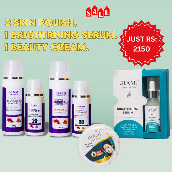 Get 2 Glami Skin Polish, 1 Brightening Serum, 1 Beauty Cream Just 2050 Rupees