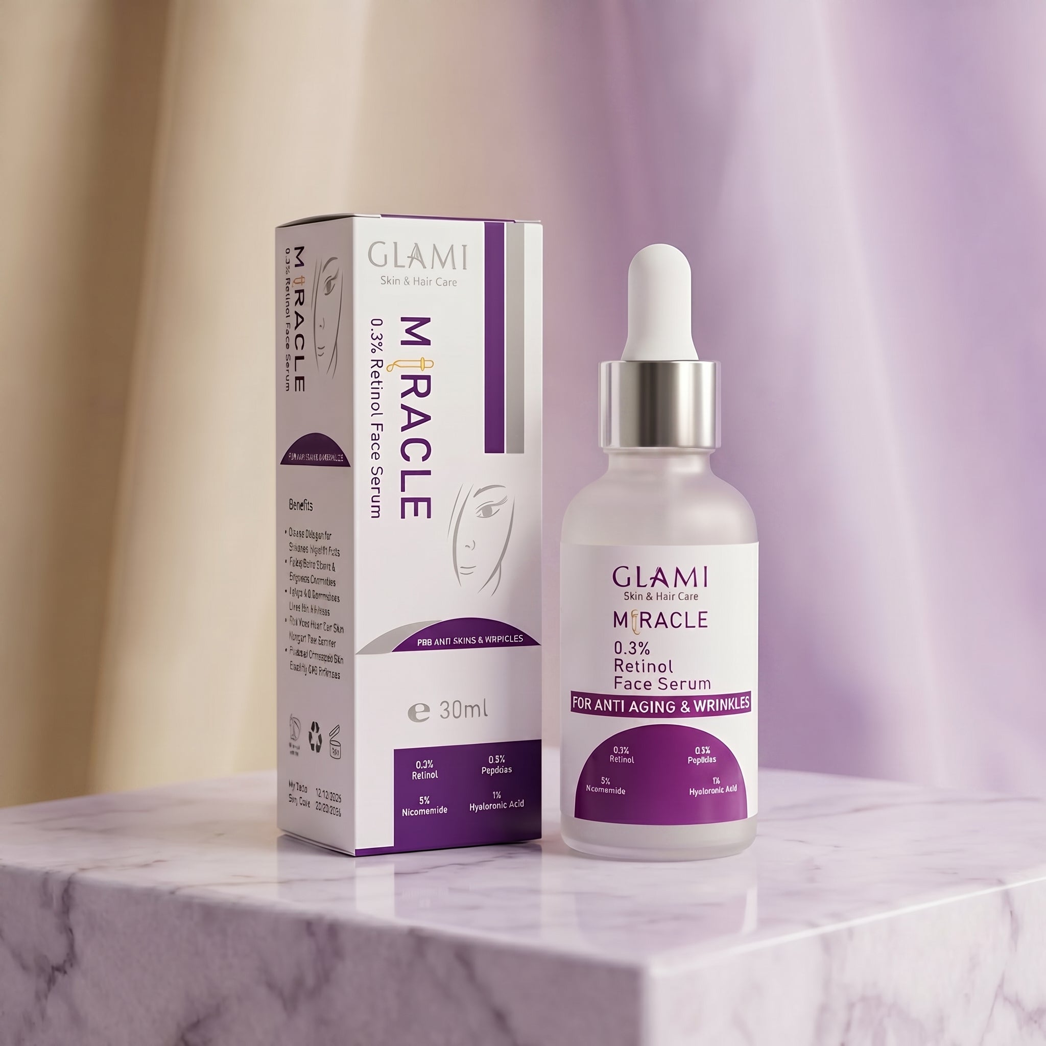 GLAMI Miracle Serum 30ml – Retinol 3% Anti-Aging &amp; Skin Renewal Formula