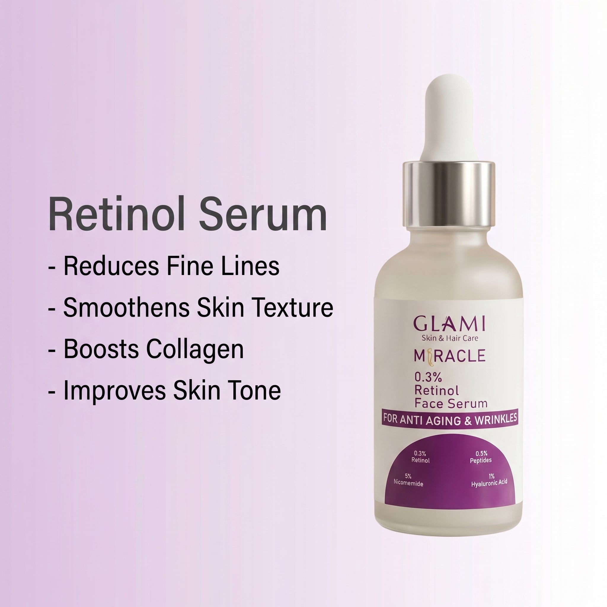 GLAMI Miracle Serum 30ml – Retinol 3% Anti-Aging &amp; Skin Renewal Formula