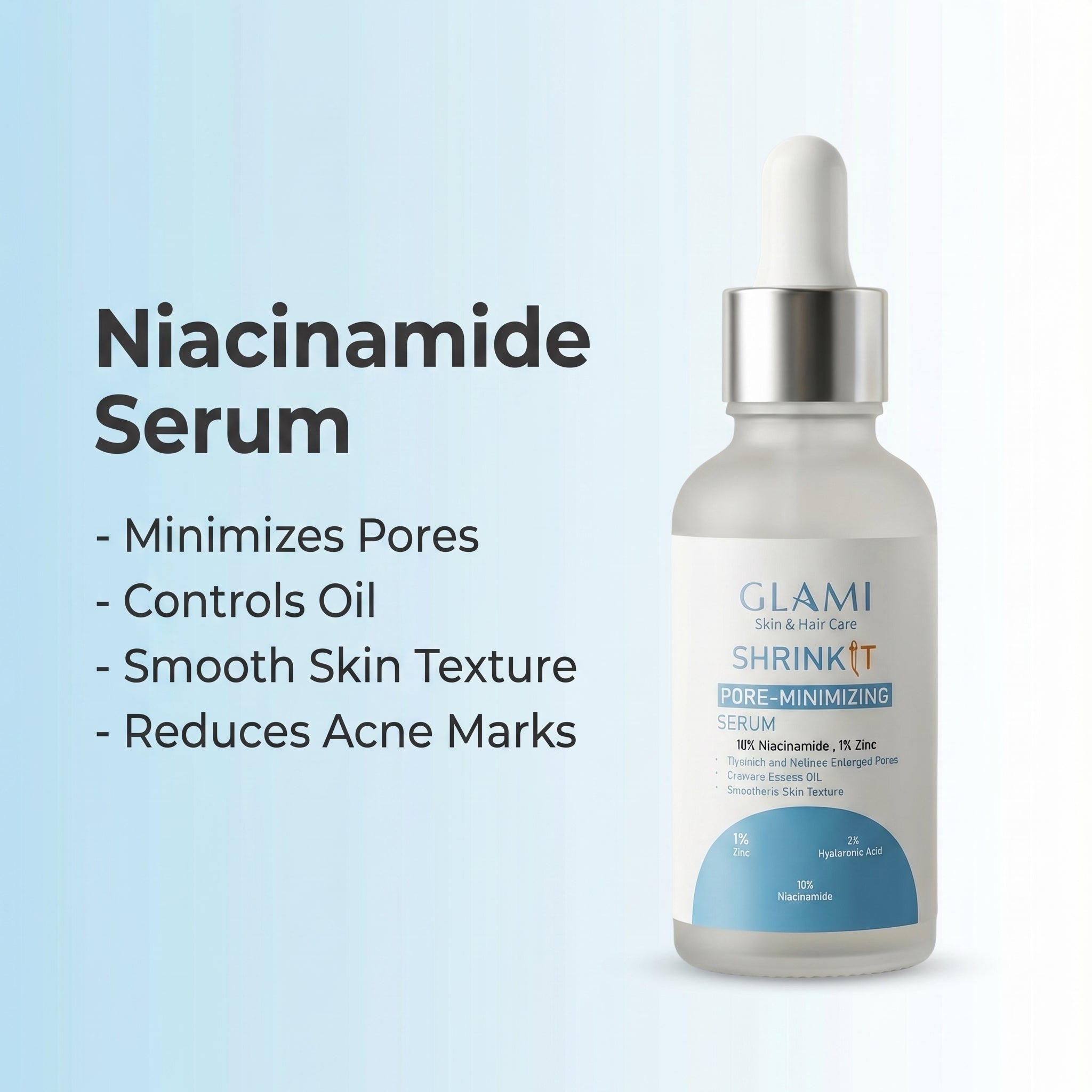 GLAMI Shrink It Serum 30ml – Niacinamide 10% + Zinc 1% Pore Refining Formula