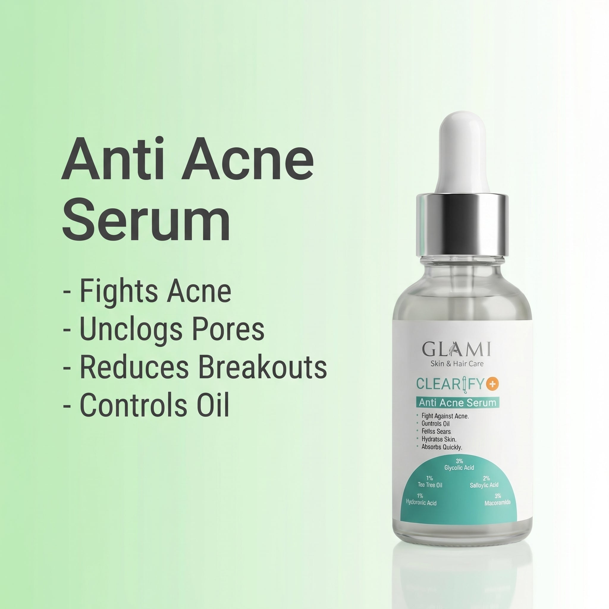 GLAMI Clearify+ Anti Acne Serum 30ml – Salicylic Acid &amp; Oil Control Formula