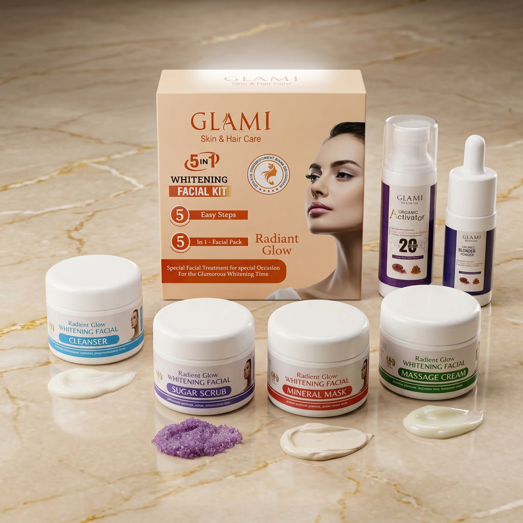 GLAMI 5-in-1 Whitening Facial Kit – Complete Radiant Glow Treatment (5 Items Set)