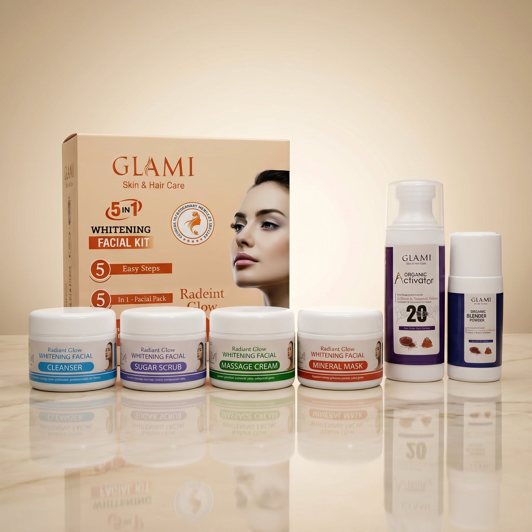 GLAMI 5-in-1 Whitening Facial Kit – Complete Radiant Glow Treatment (5 Items Set)