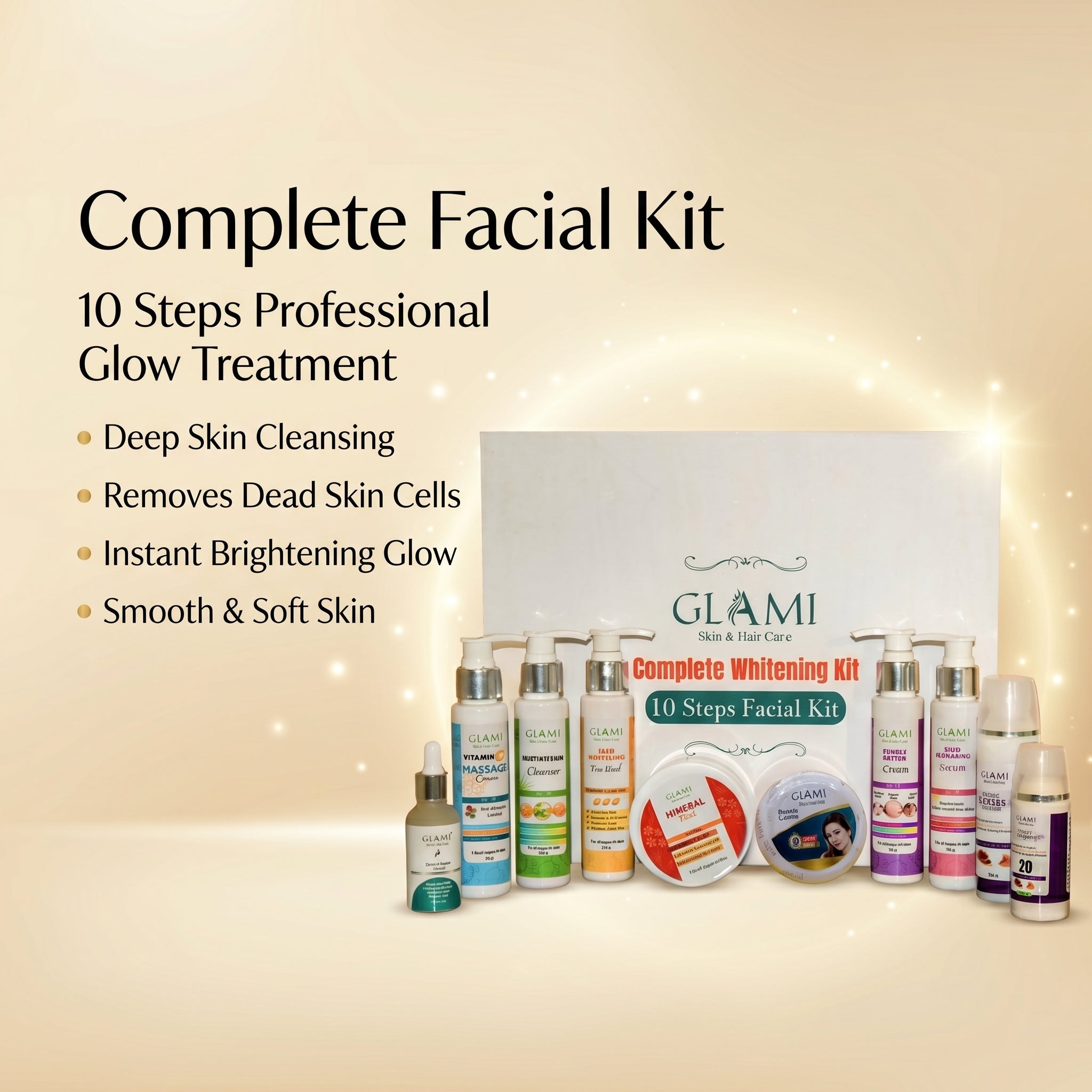 GLAMI 10-in-1 Whitening Facial Kit – Complete Professional Glow &amp; Skin Brightening System