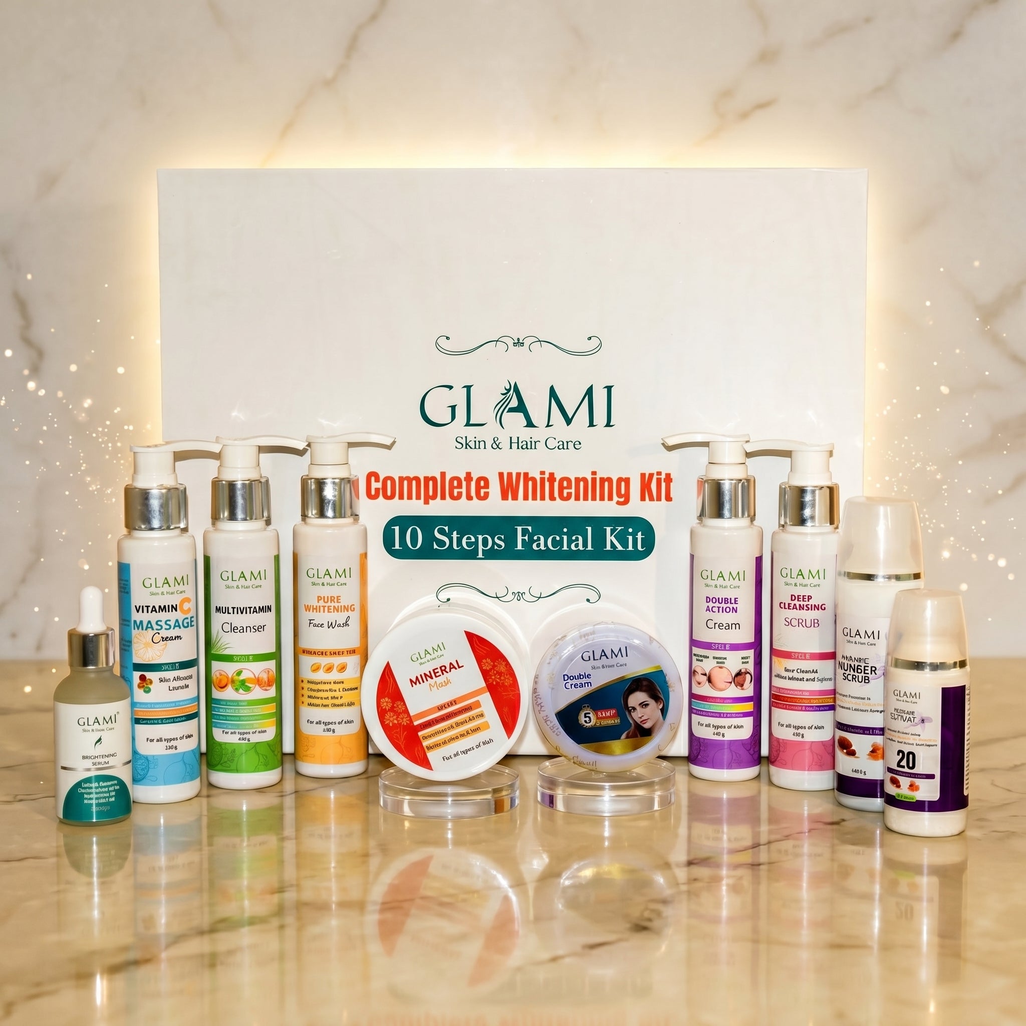 GLAMI 10-in-1 Whitening Facial Kit – Complete Professional Glow &amp; Skin Brightening System