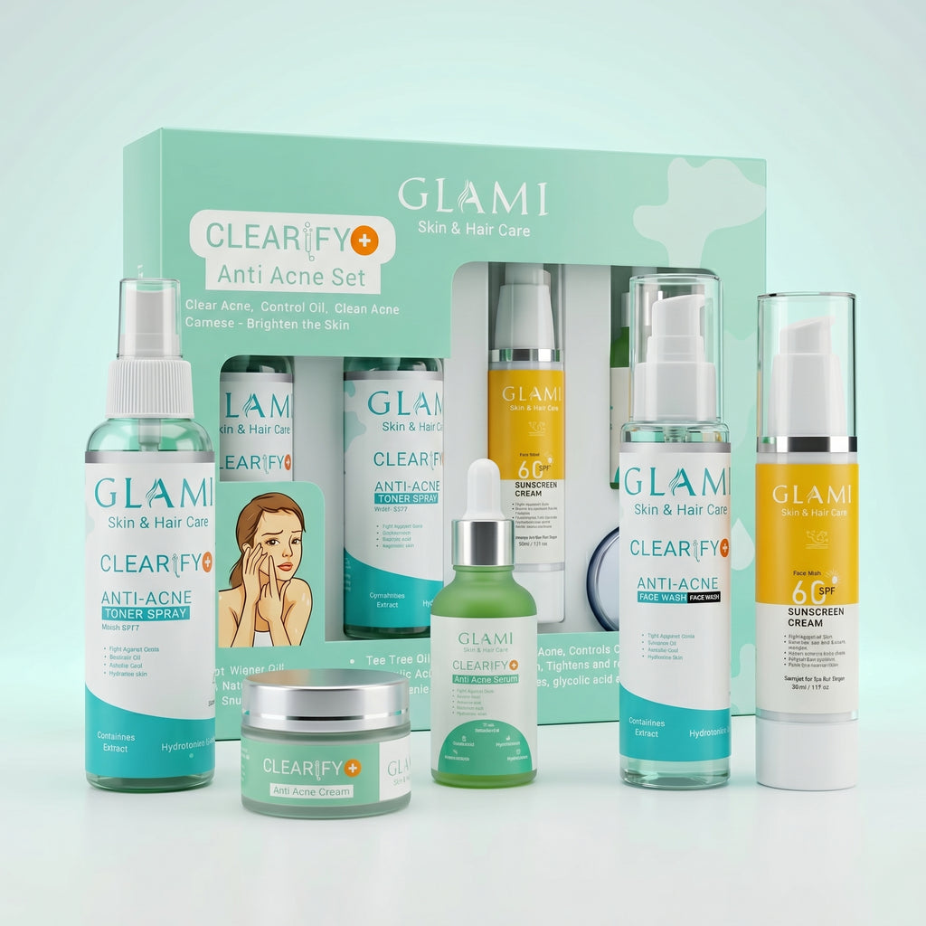 GLAMI Clearify+ Anti Acne Kit – Complete Acne Treatment System (Facewash, Serum, Toner, Cream &amp; SPF 60+ Sunscreen)
